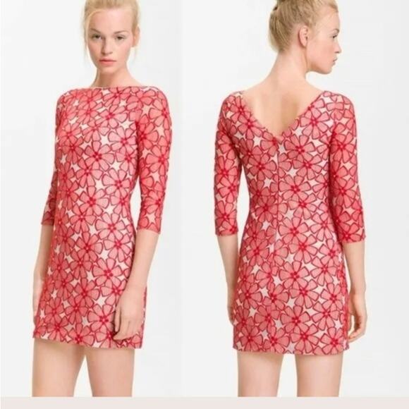 Diane Von Furstenberg 8 Red Sarita Floral Embroidered Sheath Dress 3/4 Sleeve - Picture 12 of 12
